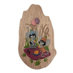 Vintage 1976 Arnels Whimsical Mouse Picnic Wall Art Hand Painted Ceramic Plaque